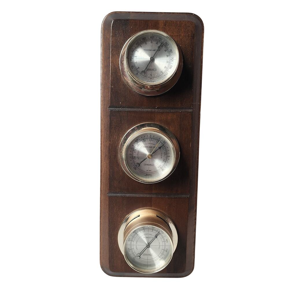 Springfield Barometer Thermometer Humidity Meter Wall Weather Station Wood Mount